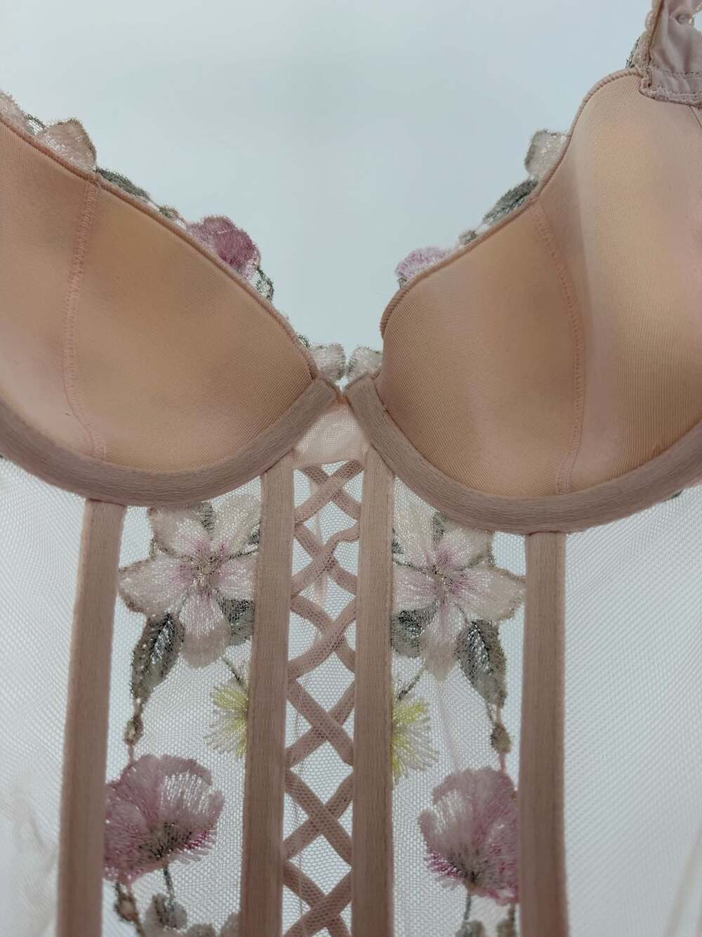 Victoria’s Secret M 2022 Floral Embroidered Corset Bustier Top Blush Pink - Picture 4 of 9